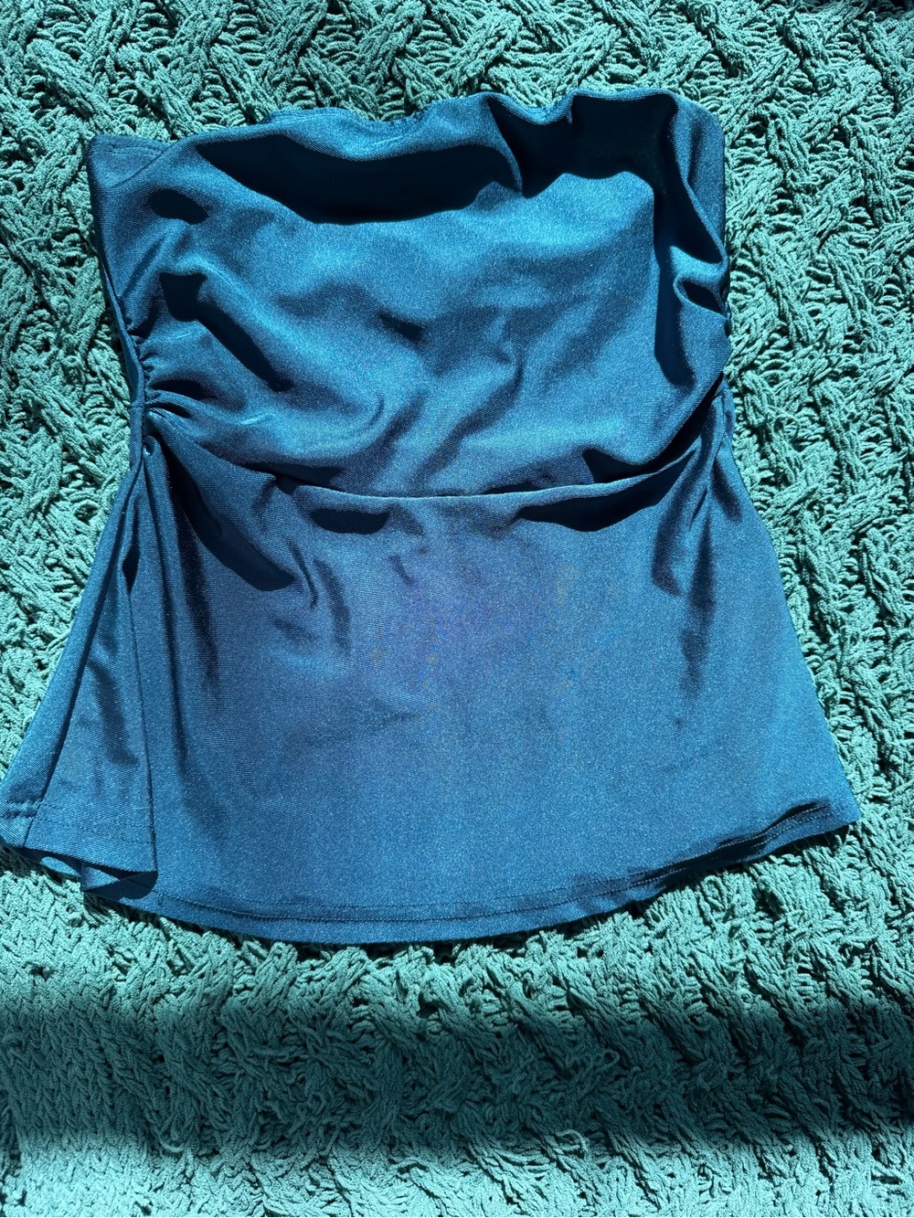 Strapless Satin-Look Blue Women’s Top